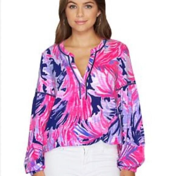 EUC Lilly Pulitzer Kalissa Tunic Top Blouse Shirt in Paradise Point Size MEDIUM - Picture 1 of 2